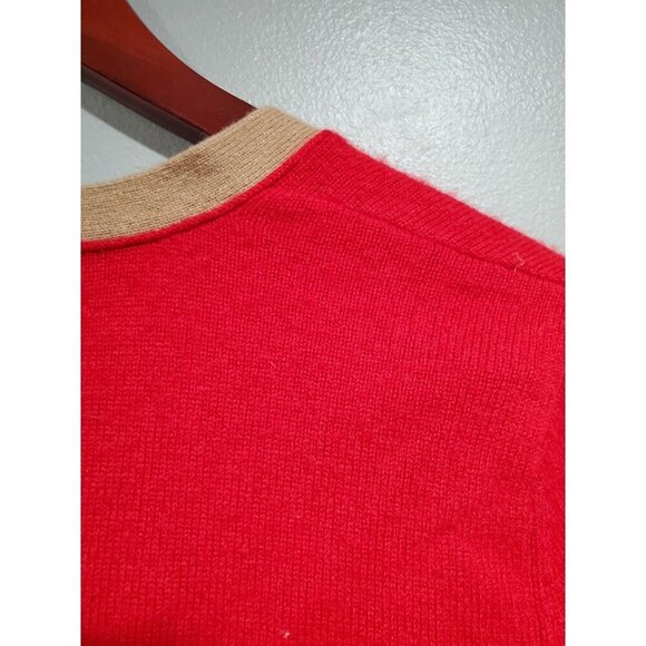 Magaschoni Women’s Cashmere Red Button Down Cardigan Sweater Tan Trim Sz M - Picture 15 of 15